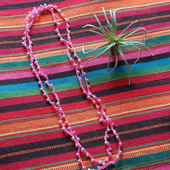 Pink Wrap Necklace, Bohemian, Beachy, Summer, Handcrafted - Picture 9 of 14